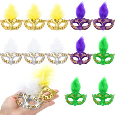 12 Pcs Mini Mardi Gras Masks - Small Feather Masquerade Masks for Mardi Gras Party Decorations - Mixed Colors