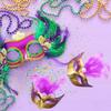 12 Mini Mardi Gras Masks, Small Feather Eye Masks for Women - Bulk Pack for Mardi Gras Decorations & Party Costumes (Purple) view 3