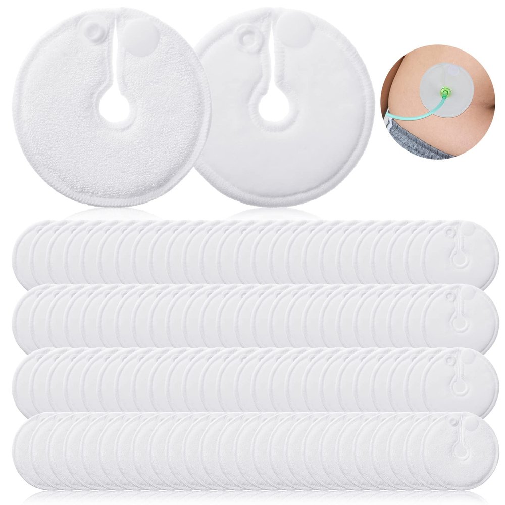 100 Pieces G Tube Pads G Tube Button Covers Peg Feeding Supplies Feeding Pads Holder Peritoneal Abdominal Soft Absorbent Button Covers Holder for Nursing Care