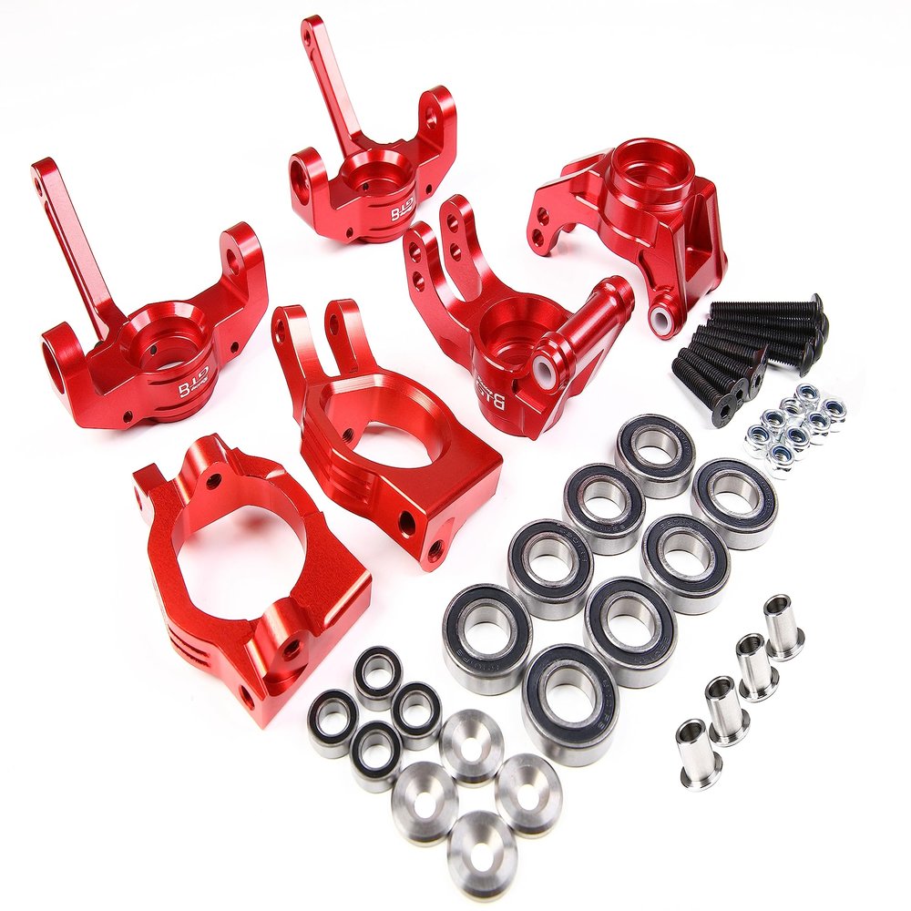 GTBracing CNC Aluminum Front Spindle Knuckle + Rear Wheel Hub Carrier + C Hub Set for LOSI DBXL, DBXL-E/2.0,MTXL RC Car 1/5 Upgrade Parts (Red)