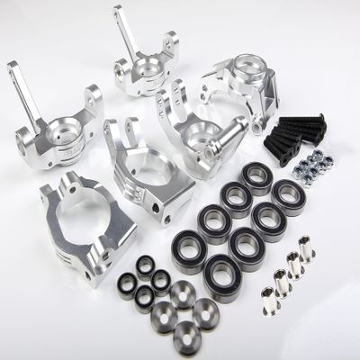 GTBracing CNC Aluminum Front Spindle Knuckle + Rear Wheel Hub Carrier + C Hub Set for LOSI DBXL, DBXL-E/2.0,MTXL RC Car 1/5 Upgrade Parts (Silver)