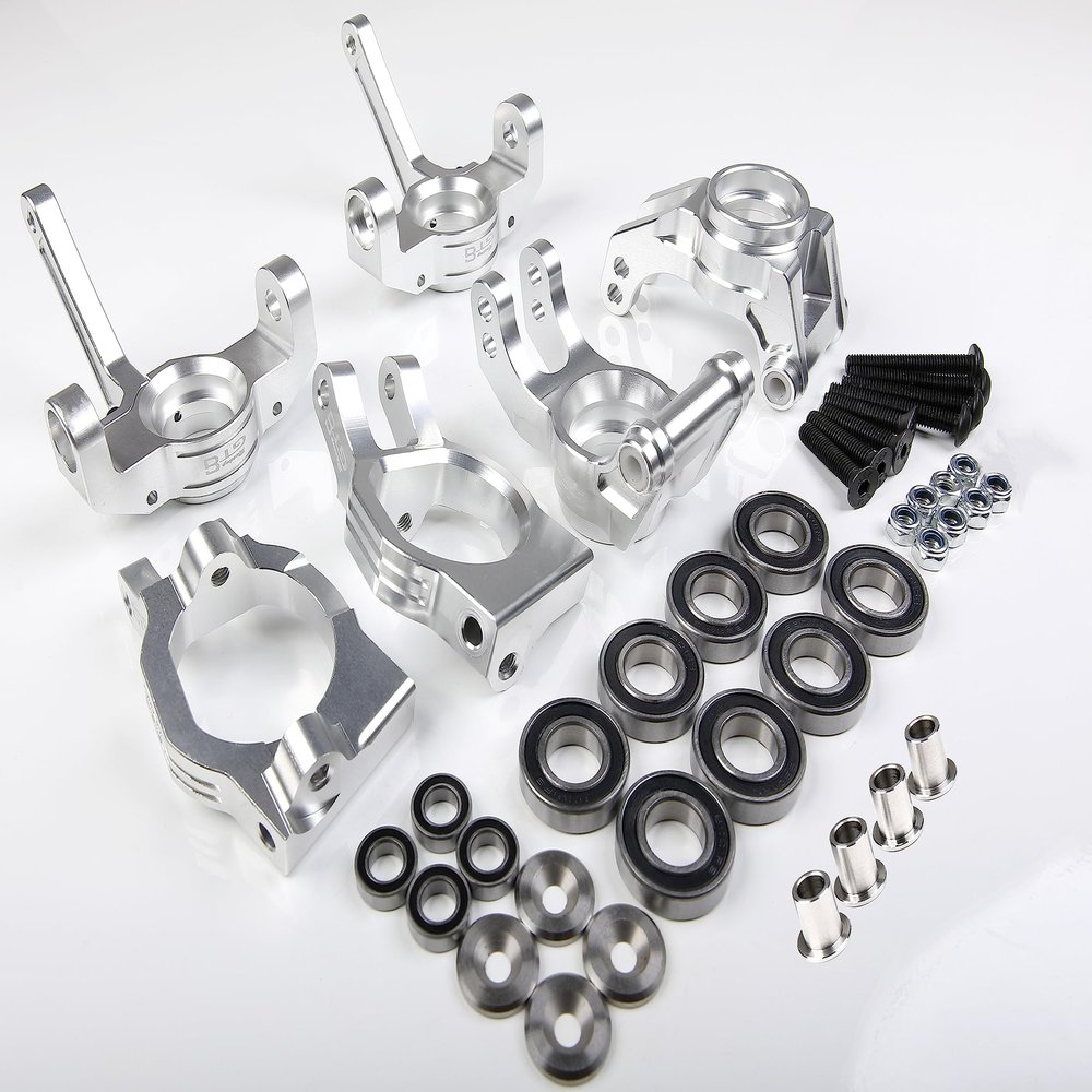GTBracing CNC Aluminum Front Spindle Knuckle + Rear Wheel Hub Carrier + C Hub Set for LOSI DBXL, DBXL-E/2.0,MTXL RC Car 1/5 Upgrade Parts (Silver)