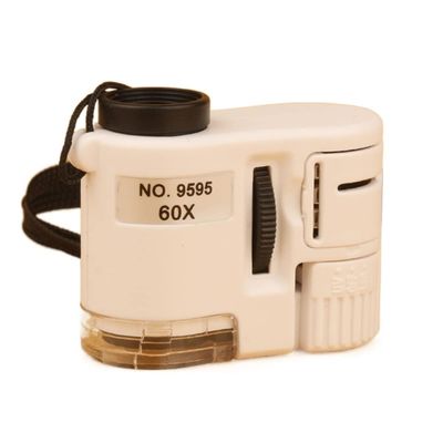 JUIYU Microscope Accessories Kit 60X Handheld Magnifying Glass Mini Pocket Microscope with LED Light Microscope Slides (Color : White, Size : 60X)