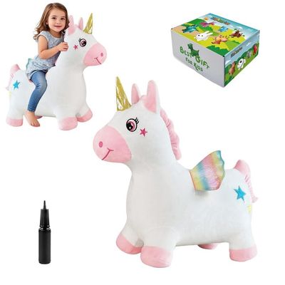Unicorn Bouncy Horse Toys for 2 Year Old Girl, Inflatable Ultra Thick Plush Horse Hopper, Ride on Rubber Jumping Toys for Baby Girl or Boy 1st Birthday Gift for 2 3 4 Year Old (Pinkish White Unicorn)