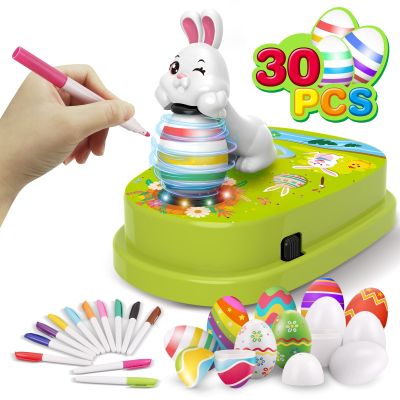 Engfa Easter Egg Decorating Kit with 30 Pcs Eggs and 12 Dying Markers Spinner, Easter Gifts for Kids Bunny Decorating Machine Craft Activities for Boys Girls