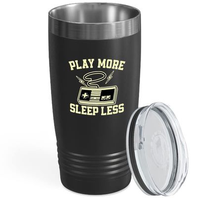 Vintage Gamer Black Viking Tumbler 20oz - Play More Sleep Less - Video Game Online Retro Funny Gaming Console Arcade Multiplayer Brother Son