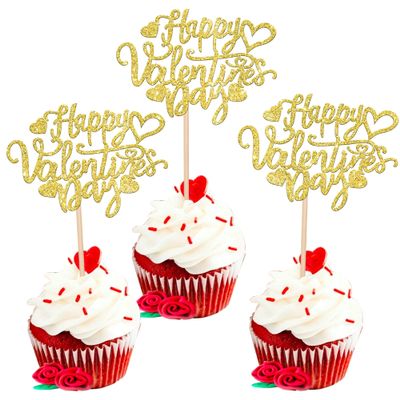 36 Pack Happy Valentine's Day Cupcake Toppers Glitter Sweet Heart Love You Cupcake Picks for Valentine's Day Theme Birthday Party Cake Decorations Supplies Gold