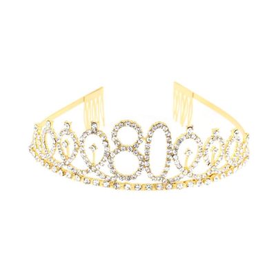 Rhinestone Number Crown with Alloy Insertion Hair Comb for Birthday