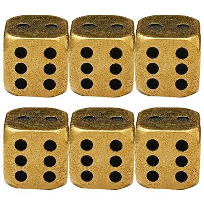 6pcs Brass Dice Set, Solid Brass Craft Dices, 6 Sided Metal for Bar Games, Vintage Style, 0.43 Inch, Golden, Perfect for Home Parties and Decorations