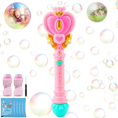 Bubble Wand for Kids Princess Heart Bubble Machine Blower Maker Wand with Light Easter Christmas Basket Stocking Stuffers Outdoor Toys Gifts for 3 4 5 6 7 8 Years Old Toddlers Little Girls