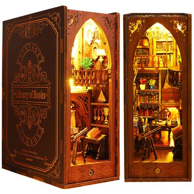 Roroom DIY Miniature Doll House with Furniture Dollhouse Kit for Adults and Teens,Booknook Tiny House Bookshelf Decor Mini 3D Wooden Puzzle, Gifts for Family, Friends (SL06-Book Depository)