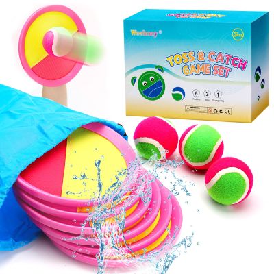 Weehoey Toss and Catch Ball Set for Girls 6 Paddles 3 Balls Pink Outdoor Game for Kids Ages 3-10, Birthday Gift, Christmas Toys, Holiday Present, Party Favor, Backyard Indoor Toy