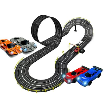 Slot Car Race Tracks, Electric Race Track with Loop 14ft, 4 High-Speed Slot Cars & Dual Race Car Track Toys Gifts for 6-8 8-12 Boys Girls Racing 2 Player Game