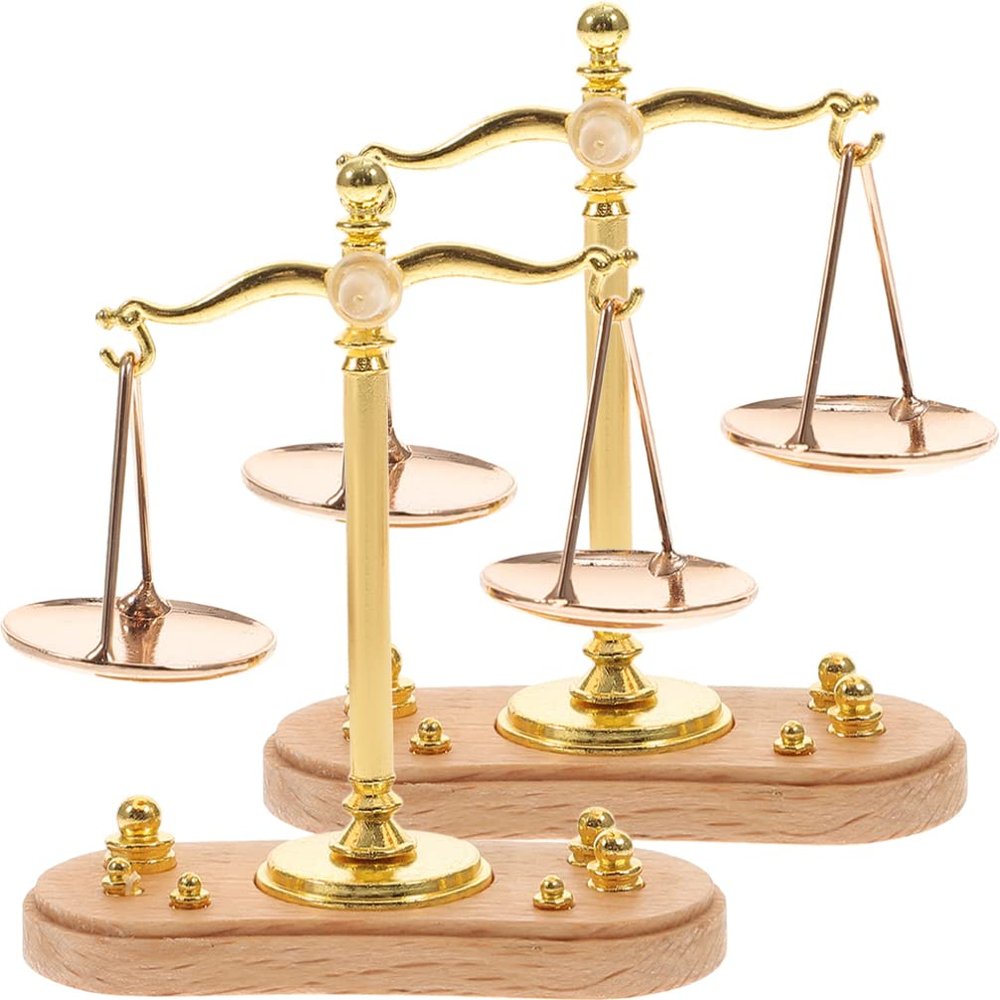 Zerodeko Bathroom Scale Home Decoration 2PCS Mini Balance Scales with 12 Weights, 1:12 Scale Retro Mini Justice Scale Model, Science Toys for Scenes Cake Decor Bathroom Scale Home Decoration