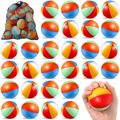 Hungdao 12 Pcs Beach Stress Balls 2.5 Inch Mini Relief Stress Balls Rainbow Pool Game Toys Foam Sports Toys with Storage Bag for Office Gifts Classroom Rewards Birthday Party Favor