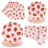 Strawberry Party Tableware Set,Strawberry Birthday Decoration,Summer Fruit Party Supplies Paper Plates Napkins Tablecloth for 25 Guests Great for Birthday Summer Fruit 1st view 1