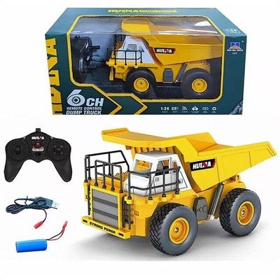 HobbyToki RC Dumper 2.4G RC Alloy Dump Truck Tractor 6Ch 1:24 Toys HUINA 1517 (HT1517-Yellow)
