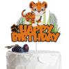 Baby Tiger Happy Birthday Cake Topper Black Orange Glitter Safari Jungle Wild Animals Theme Birthday Cake Decor Cute Tiger Zoo Animal Party Decoration Supplies for Kids Boys Girls view 1