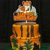 Baby Tiger Happy Birthday Cake Topper Black Orange Glitter Safari Jungle Wild Animals Theme Birthday Cake Decor Cute Tiger Zoo Animal Party Decoration Supplies for Kids Boys Girls view 3