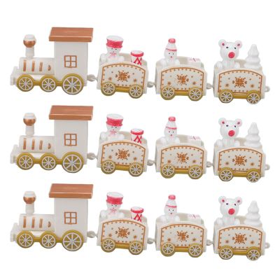 Agatige 3 Sets Christmas Train Decorations, Mini Train Cake Decoration Christmas Decoration Props for Christmas Party(White)