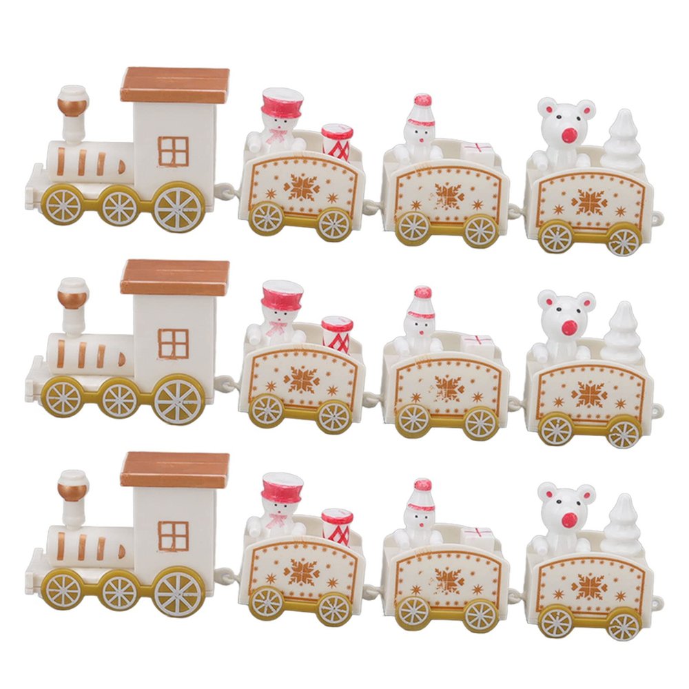 Agatige 3 Sets Christmas Train Decorations, Mini Train Cake Decoration Christmas Decoration Props for Christmas Party(White)