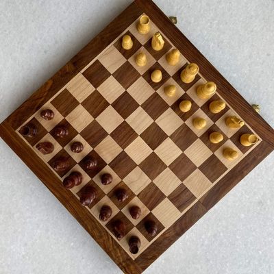 DnU Avenue Wooden Magnetic Chess (12 INCH) Upgraded Version Travel Chess Set, Folding Chess Board, Storage Slots, Solid Wood.
