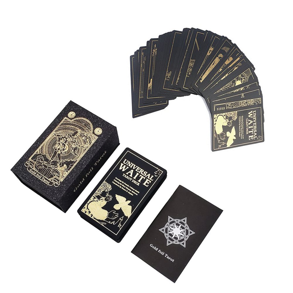 Tarot Cards,Golden Tarot for Beginners,Water Proof with Guide -Fortune Telling Cards, 78 Fortune Storytelling Playset for Family Families Birthday, Black