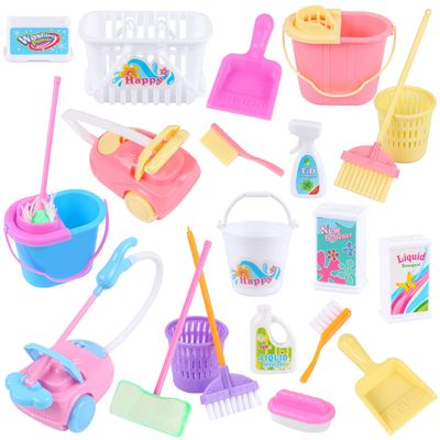 22 Pcs Miniature Dollhouse Cleaning Supplies Mini Bucket Mop Dust Pan Brush Broom Mini Housework Cute Cleaning Supplies Tools Miniature Furniture Dollhouse Decoration Accessories