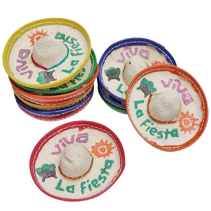 Mini Mexican Sombrero, Pack of 12 Viva Fiesta - 2.25 Inches Wide Mini Hats for Cinco De Mayo Party for Bottles
