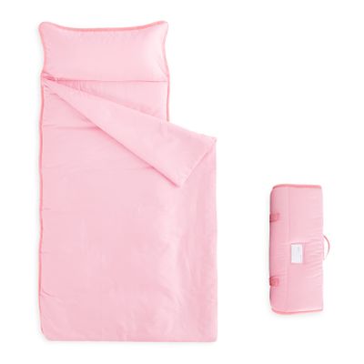 Wake In Cloud - Toddler Nap Mat with Pillow and Blanket, for Kids Boys Girls Ages 3 Plus in Kindergarten Daycare Preschool, Roll Up Sleeping Bag, Solid Color, Pink, Standard