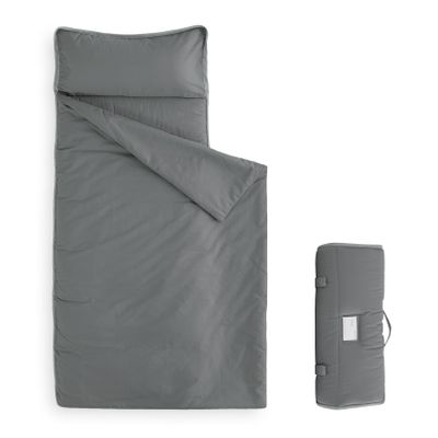Wake In Cloud - Toddler Nap Mat with Pillow and Blanket, for Kids Boys Girls Ages 3 Plus in Kindergarten Daycare Preschool, Roll Up Sleeping Bag, Solid Color, Grey, Standard