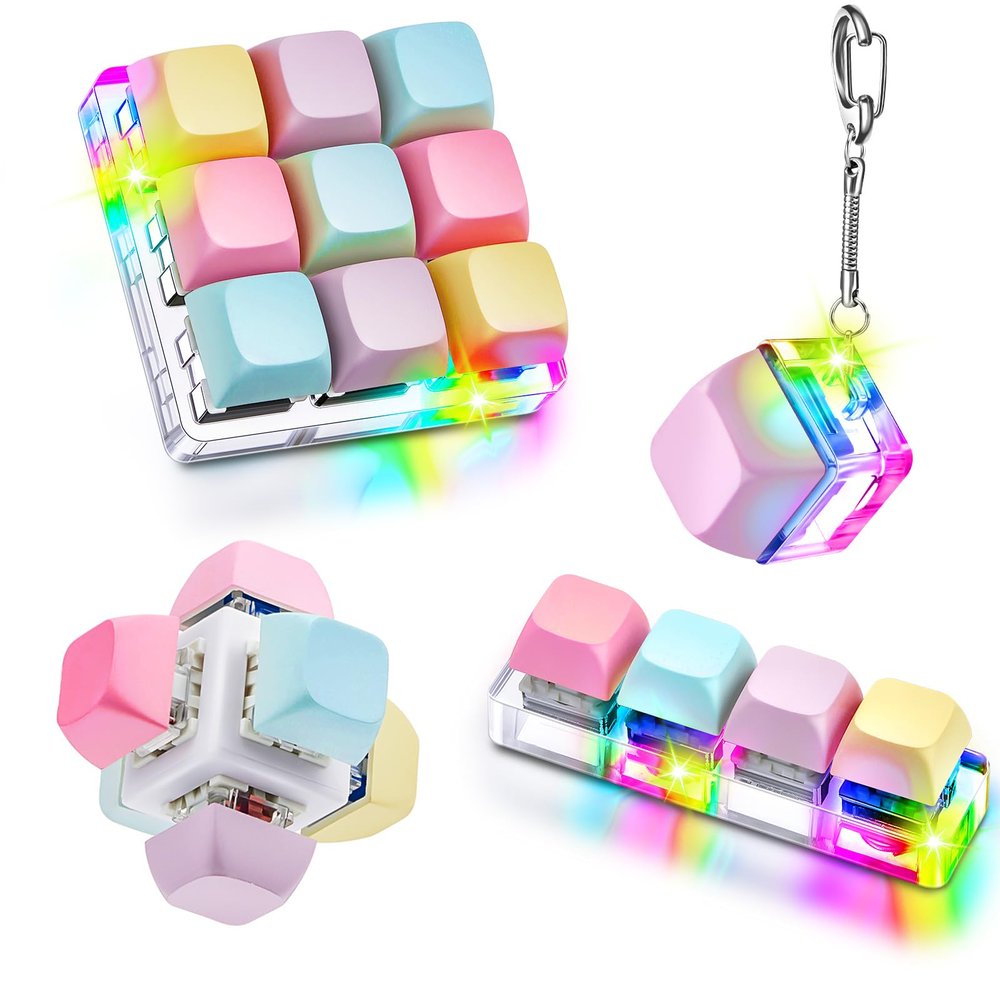Taiyin 4 Pcs Decompression Toys Keyboard Clicker Toy Keyboard Cube Mechanical Key Button Stress Relief for Adult Gifts to Relief Pass Time (Trendy)