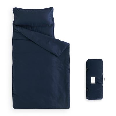 Wake In Cloud - Toddler Nap Mat with Pillow and Blanket, for Kids Boys Girls Ages 3 Plus in Kindergarten Daycare Preschool, Roll Up Sleeping Bag, Solid Color, Navy Blue, Standard
