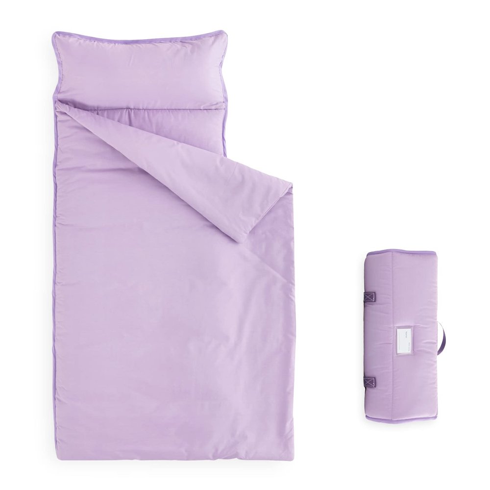 Wake In Cloud - Toddler Nap Mat with Pillow and Blanket, for Kids Boys Girls Ages 3 Plus in Kindergarten Daycare Preschool, Roll Up Sleeping Bag, Solid Color, Lilac, Standard