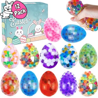 12Pcs Easter Egg Stress Balls, Easter Basket Stuffers, Easter Egg Fillers, Squishy Squeeze Balls for Adults, Easter Egg Hunt, Party Favors Classroom Prizes
