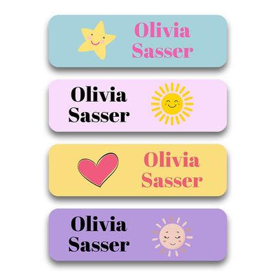 Custom Kid Name Labels for Daycare(128 ct.), Waterproof Dishwasher Safe Camp Personalized Name Stickers for School Supply, Baby Bottles, Lunch Boxes and Cups, Travel. (Pattern 11)