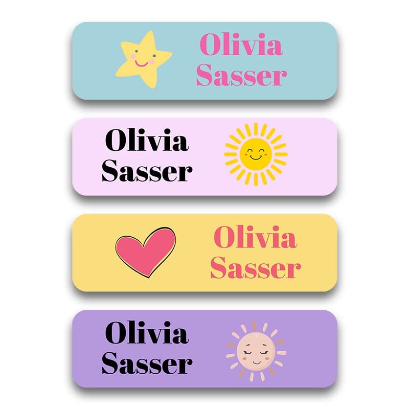 Custom Kid Name Labels for Daycare(128 ct.), Waterproof Dishwasher Safe Camp Personalized Name Stickers for School Supply, Baby Bottles, Lunch Boxes and Cups, Travel. (Pattern 11)