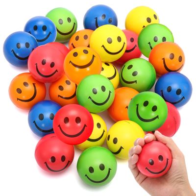 Tivcck 24 Pack Stress Balls Bulk,2.5 Inch Face Squeeze Balls,Smile Face Stress Balls,Party Favor Soft Balls,Stress Relief Balls for Finger Exercise School Carnival Reward,Assorted Colors Random