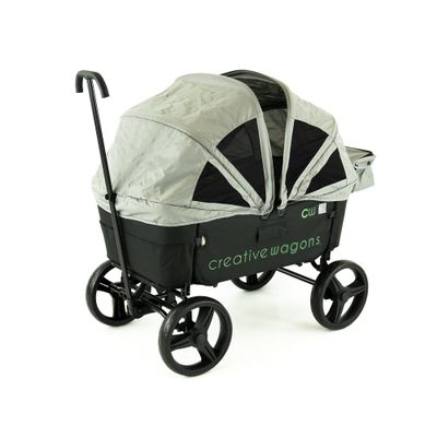 Creative Outdoor Wagon for Kids Push Pull Collapsible Stroller Wagon Buggy Transformable Bench Cart for Kids Cargo All Terrain Child Safety, Activated Breaks, Removable Canopy (Black)