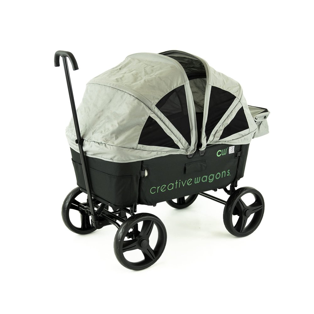 Creative Outdoor Wagon for Kids Push Pull Collapsible Stroller Wagon Buggy Transformable Bench Cart for Kids Cargo All Terrain Child Safety, Activated Breaks, Removable Canopy (Black)