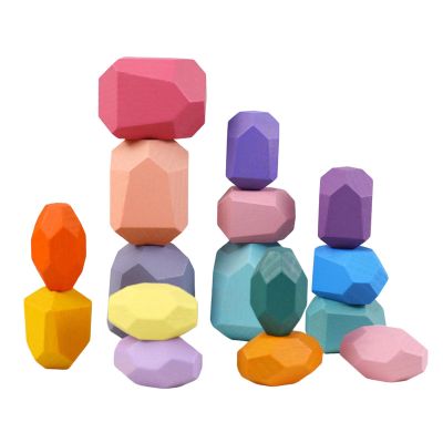 Almencla Wooden Sorting Stacking Balancing Stone Montessori Colorful Preschool Learning Building Blocks Stacking Game for Boys Girls 3 Years up Kids, Style D