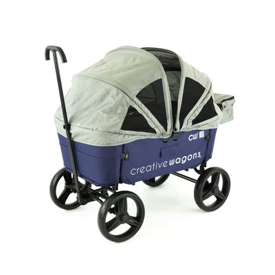 Creative Outdoor Push Pull Collapsible Stroller Wagon for Kids, 150lbs Weight Capacity, Transformable Buggy Bench Cart, All Terrain Cargo Child Safety, Activated Breaks, Removable Canopy (Blue)