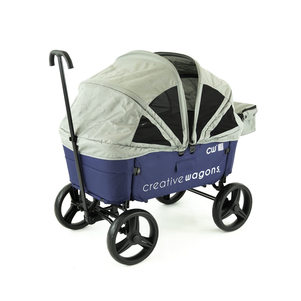 Creative Outdoor Push Pull Collapsible Stroller Wagon for Kids, 150lbs Weight Capacity, Transformable Buggy Bench Cart, All Terrain Cargo Child Safety, Activated Breaks, Removable Canopy (Blue)