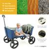 Creative Outdoor Push Pull Collapsible Stroller Wagon for Kids, 150lbs Weight Capacity, Transformable Buggy Bench Cart, All Terrain Cargo Child Safety, Activated Breaks, Removable Canopy (Blue) view 3