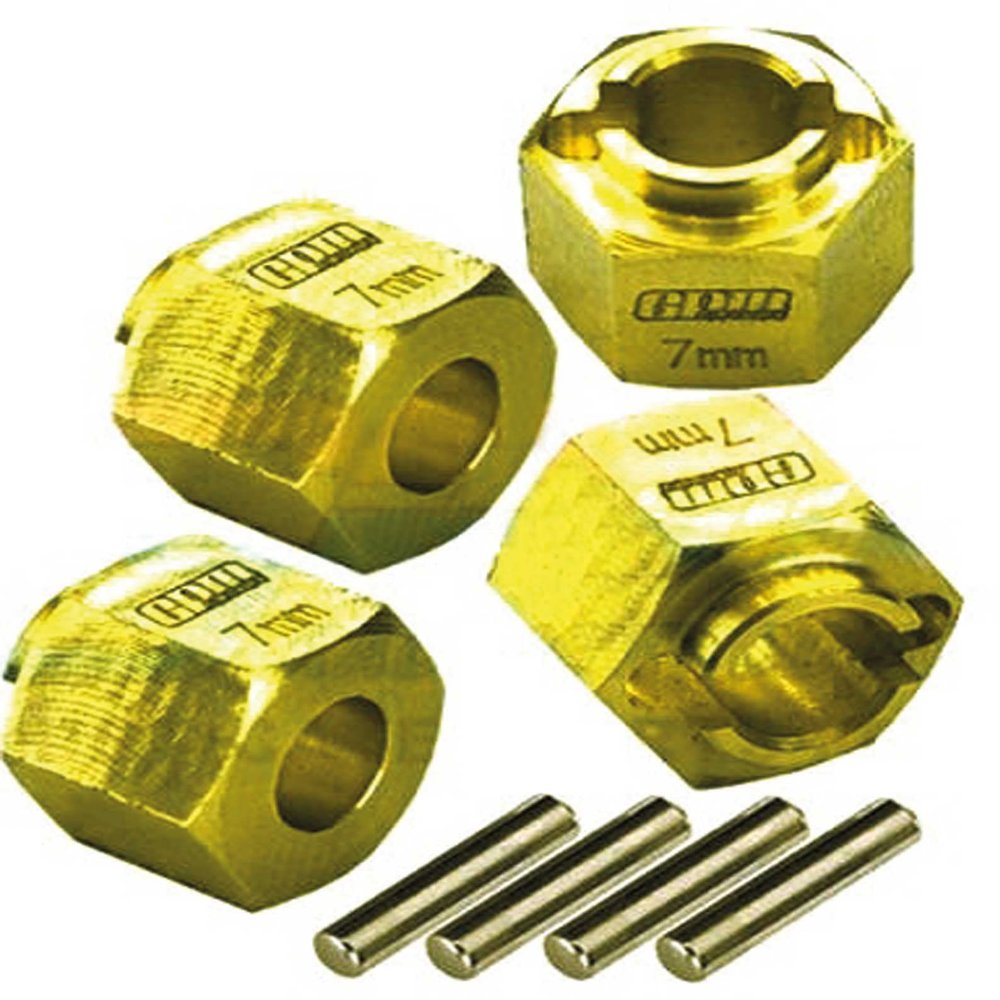 GPM Upgrades Brass 7MM Wheel Hex Hub Extenders (+1.5MM) for 1/18 4WD TRX4M Ford Bronco (97074-1) Rc Cars