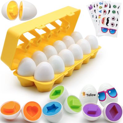 MOONTOY Matching Eggs for Toddlers 1-3, 12PCS Preschool Educational Learning Color & Shape Sorter Sensory Montessori Toy Toddler Easter Eggs Basket Stuffers Gift for 1 2 3 Year Old Kid Baby Boy Girl