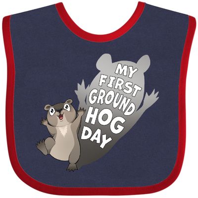 inktastic My First Groundhog Day- Cute Baby Baby Bib Navy and Red 41a51