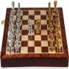 OLOTU Portable Chess Metal High-End Chess Set Gift Solid Wood Folding Travel Elegant Upscale Chess Board Retro Chess Ornaments Educational Toys Funny view 1