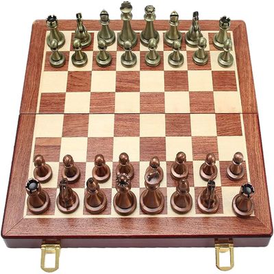 OLOTU Portable Chess Metal Chess Set Pieces Inlaid Retro Professional Set Chess Premium Quality Rosewood Chess Board Storage Family Game Travel Funny