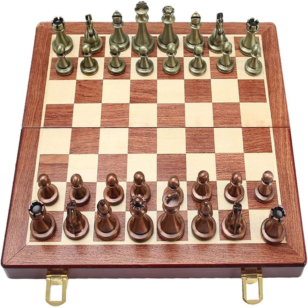OLOTU Portable Chess Metal Chess Set Pieces Inlaid Retro Professional Set Chess Premium Quality Rosewood Chess Board Storage Family Game Travel Funny